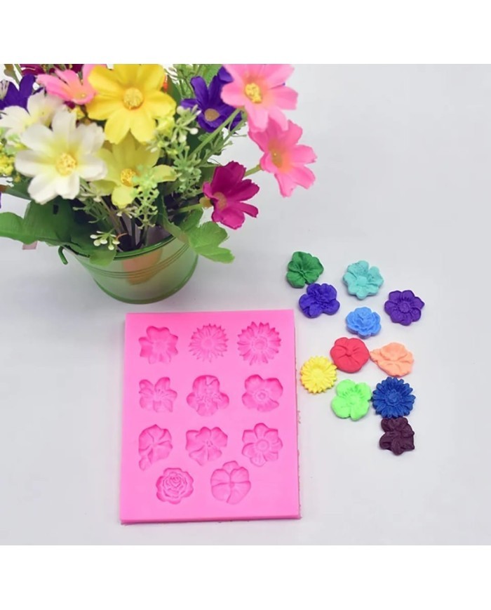 11'li Çiçek Polimer Kil - Mum Silikon Kalıp - Kod:1211
