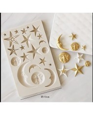 Güneş Ay Yıldız Yüz Polimer Kil - Mum Kalıp - Kod:1216