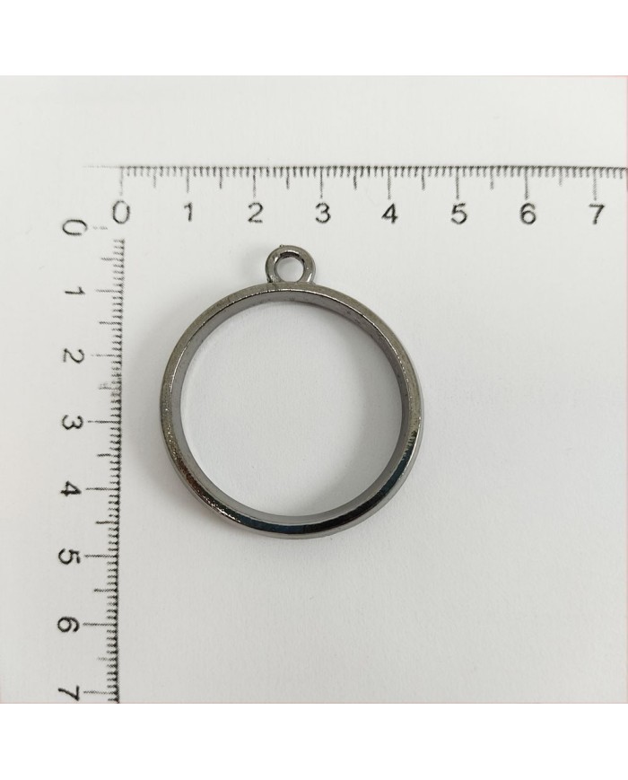 Yuvarlak Üstten Kulplu  Reçine Metal Kolye Ucu - Füme