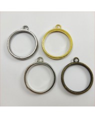 Yuvarlak Üstten Kulplu  Reçine Metal Kolye Ucu - Gold