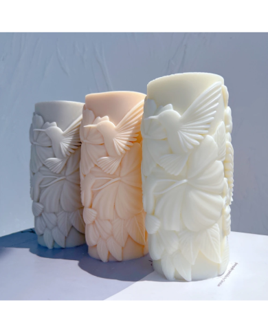 Silindir Çiçekli Kuş Mum Hobi Silikon Kalıbı - Kod: 1149