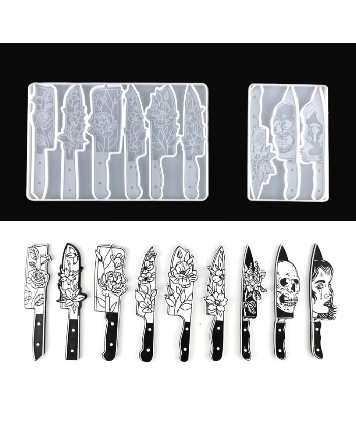 Bıçak ve Çiçek Şekilli Reçine Epoksi Hobi Silikon Kalıp - Kod: 1099