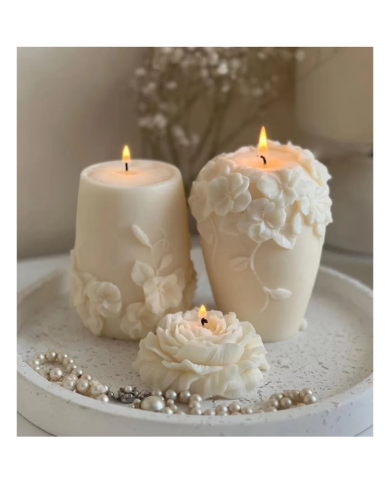 Çiçek Motifli Mum Kalıbı - Hobi Silikon Kalıbı -Kod:1187