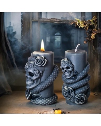 Kafatası ve Yılan Desenli Epoksi Mum ve Beton Kalıbı - Kod: 1186B