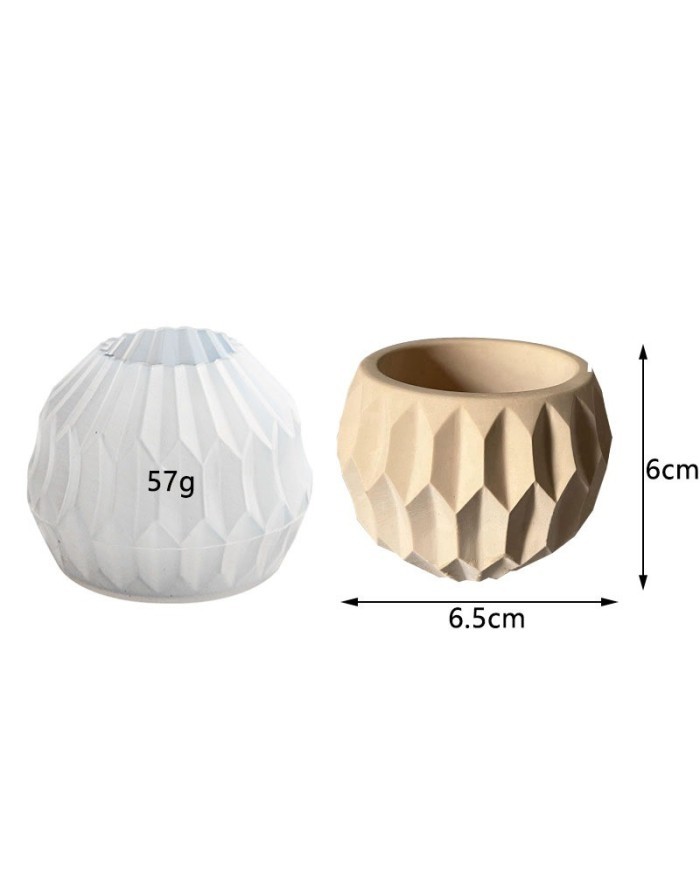 Geometrik Kristal Desenli  Yuvarlak Beton Saksı Kalıbı - Hobi Silikon Kalıbı -Kod: 305