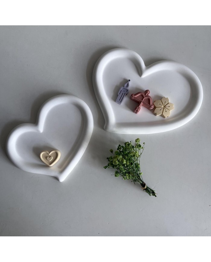 Kalp Terazzo Bardak Altı Mini Tepsi Reçine Epoksi ve Beton Kalıbı - Kod:1278