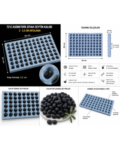 72'li  2cm Gerçekçi Zeytin Silikon Kalıbı - Salkım Sabun, Mum ve Epoksi İçin Çoklu Döküm