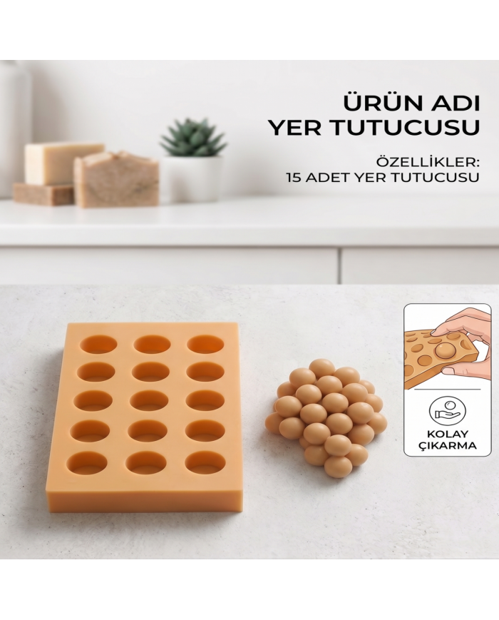 15'li 3.3cm Silikon Üzüm Tanesi Döküm Kalıbı - Kolay Çıkan Esnek Yapı