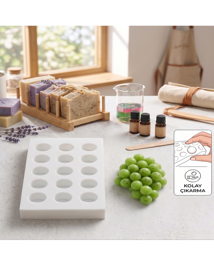 15'li 3.3cm Silikon Üzüm Tanesi Döküm Kalıbı - Kolay Çıkan Esnek Yapı