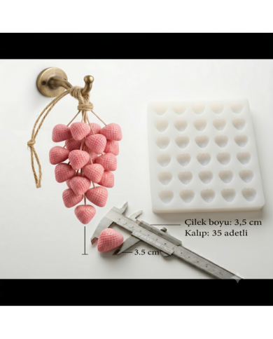 Profesyonel 35'li Çilek Silikon Kalıbı – Mum, Sabun ve Kokulu Taş Uyumlu (3,5 cm)