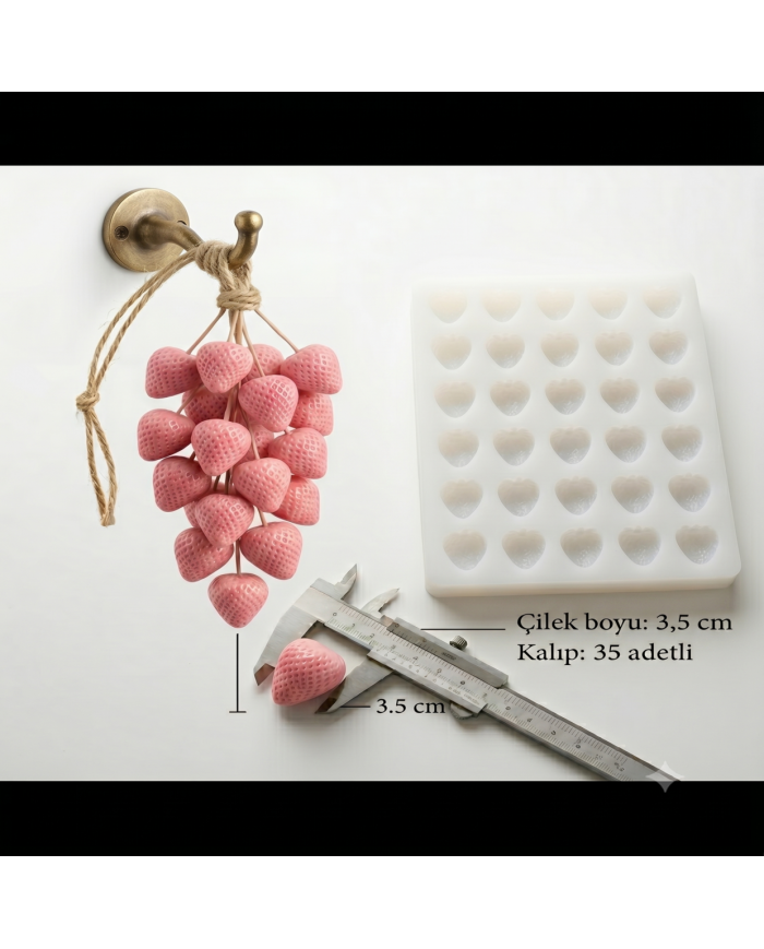 Profesyonel 35'li Çilek Silikon Kalıbı – Mum, Sabun ve Kokulu Taş Uyumlu (3,5 cm)