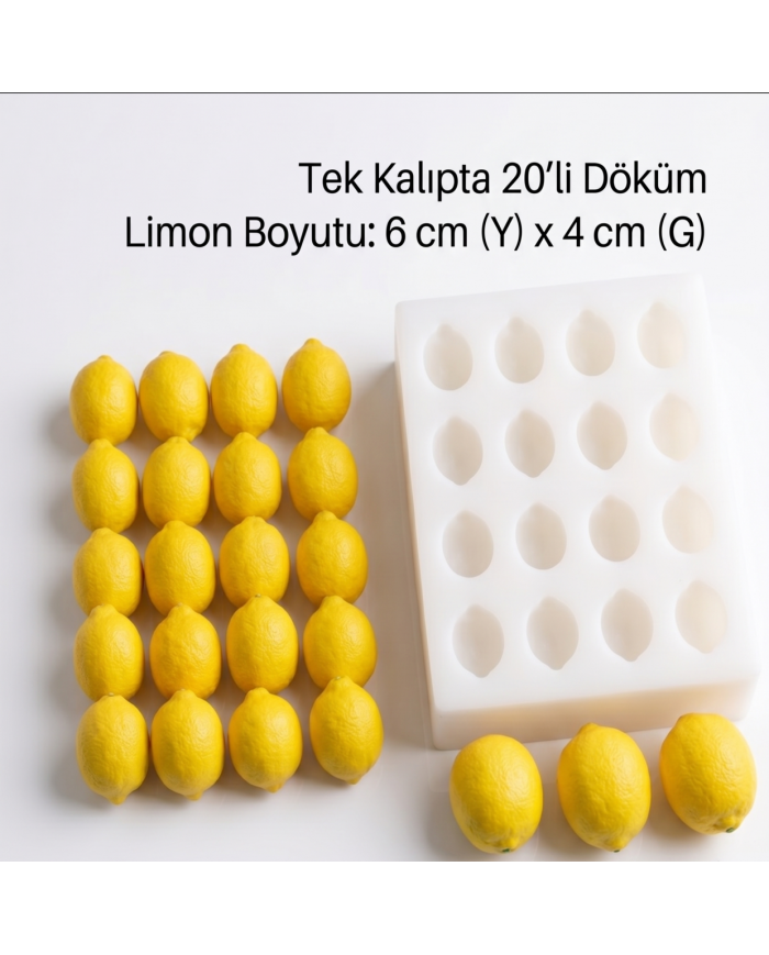 20'li İri Boy Limon Silikon Kalıp (6x4 cm) - Sabun, Mum ve Kokulu Taş Kalıbı
