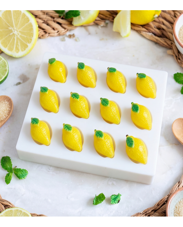 12'li Yapraklı Limon Tasarımlı Silikon Kalıp  – Doğal Sabun, Mum ve Butik Tatlı Kalıbı
