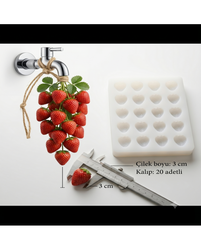 Yaratıcı Tasarımlar İçin 20'li Çilek Silikon Kalıbı – Mum, Sabun ve Epoksi Uyumlu (3 cm)