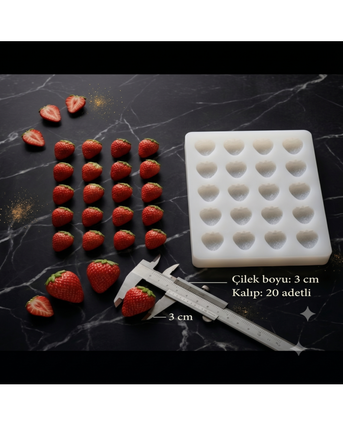 Yaratıcı Tasarımlar İçin 20'li Çilek Silikon Kalıbı – Mum, Sabun ve Epoksi Uyumlu (3 cm)