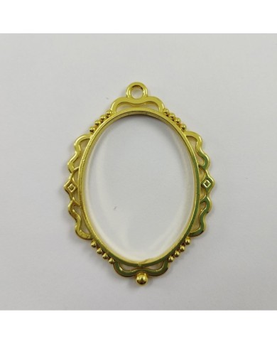 Gold Çerçeve Oval Model Reçine Metal Kolye Ucu
