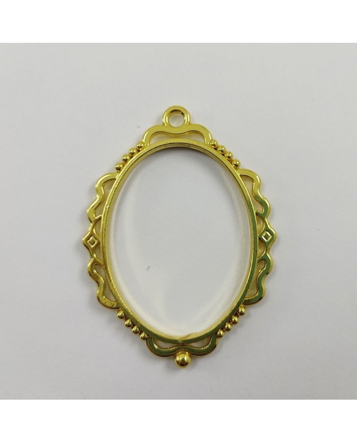 Gold Çerçeve Oval Model Reçine Metal Kolye Ucu