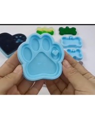 7,6cm x 7,6cm Hologramlı Kedi Ayak İzli Anahtarlık Kalıbı - Kod:526