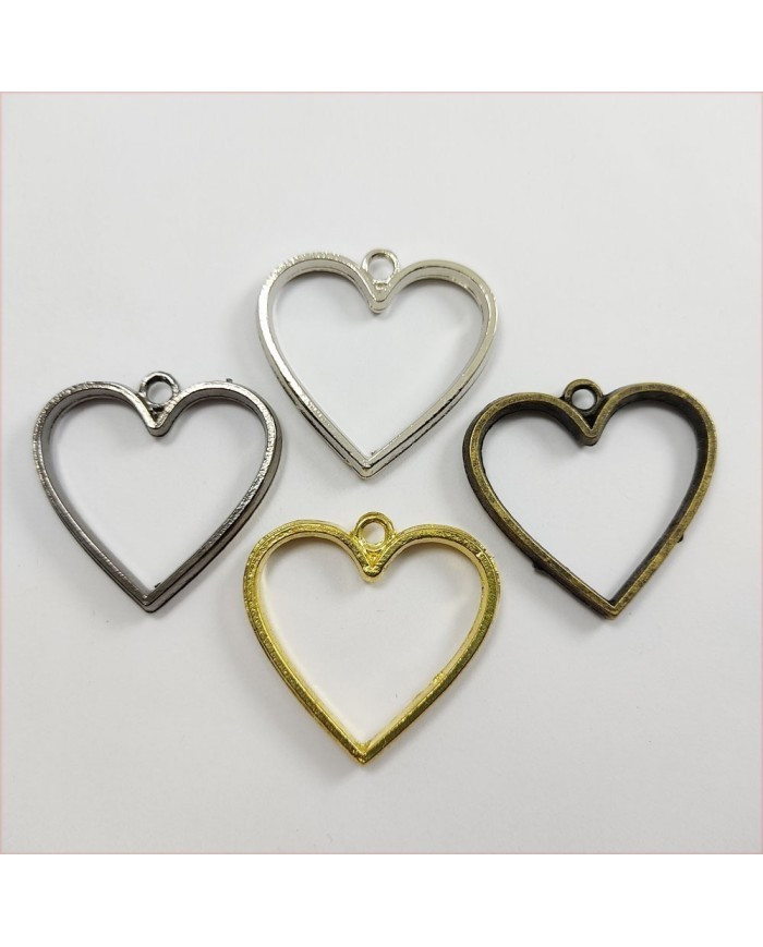 Kalp Model Tek Kulplu Reçine Metal Kolye Ucu Renk Seçmeli