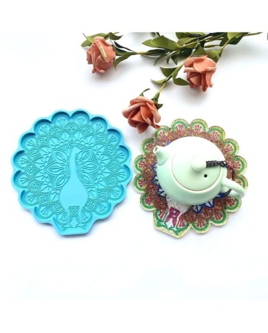 Reçine Epoksi Kalıp - Tavus Kuşu Bardak Altı Nihale - 993