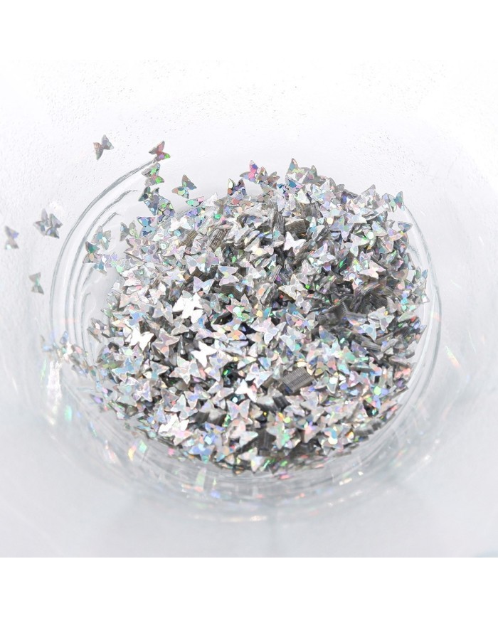 Mini Kelebek Gümüş Pul Paketi - 5 gram - Epoksi Süsleme Pulu