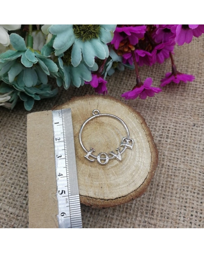 Yuvarlak Love Model Gümüş Metal Kolye Ucu