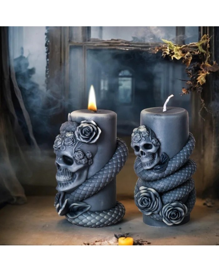 Kafatası ve Yılan Desenli Epoksi Mum ve Beton Kalıbı - Kod: 1186B Kafatası ve Yılan Desenli Epoksi Mum ve Beton Kalıbı - Kod: 1186B
