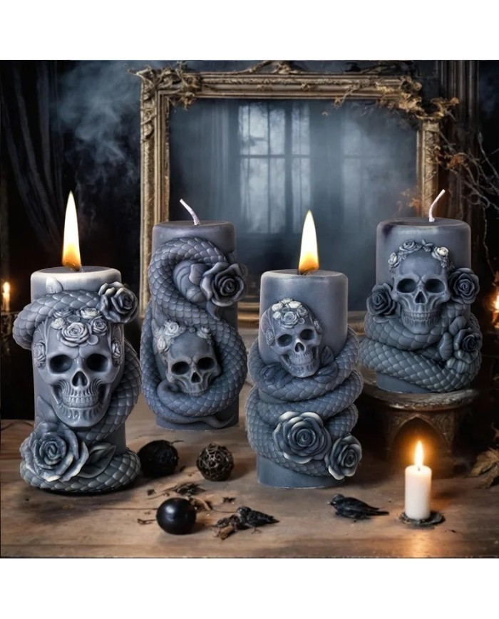 Kafatası ve Yılan Desenli Epoksi Mum ve Beton Kalıbı - Kod: 1186B Kafatası ve Yılan Desenli Epoksi Mum ve Beton Kalıbı - Kod: 1186B