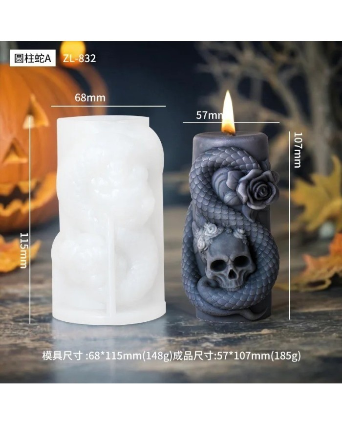 Kafatası ve Yılan Desenli Epoksi Mum ve Beton Kalıbı - Kod: 1186C Kafatası ve Yılan Desenli Epoksi Mum ve Beton Kalıbı - Kod: 1186C