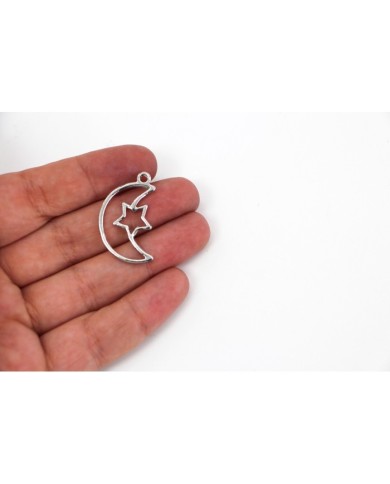 Pirinç Ay Yıldız Desenli Kolye Ucu - Bijuteri Takı