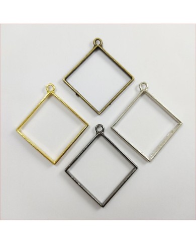 Yan Kare Büyük Reçine Metal Kolye Ucu Renk Seçmeli