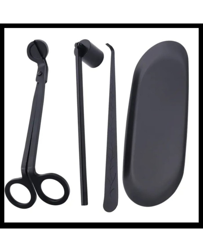 Siyah Mum Bakım Seti ( Makas,Söndürücü,Raf Plakası,Fitil Çekici)