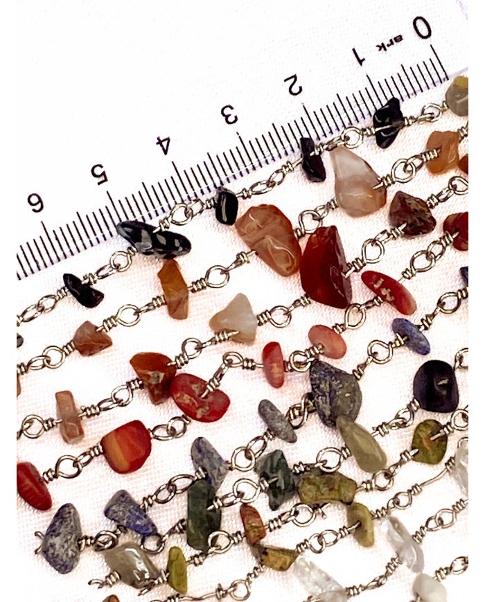 Doğal Kırık Taşlı Kuyumcu Zinciri Şeffaf Tel Sarma 4mm - 1m