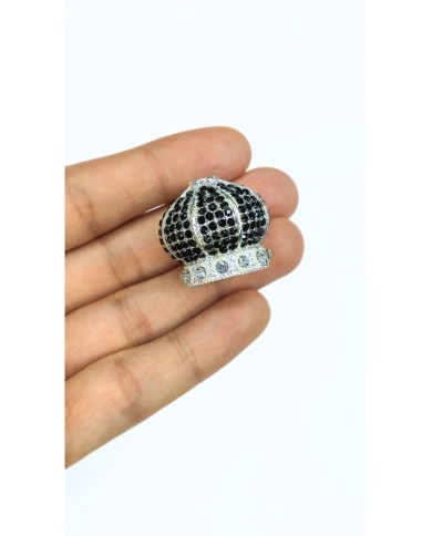 Zamak Siyah Kristal Taşlı Kubbe Model Tesbih İmamesi Nikel – 27x23mm