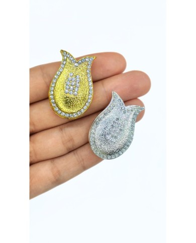 Zamak Lale Model Zirkon Taşlı Tesbih İmamesi Gümüş Renk - 24x35mm