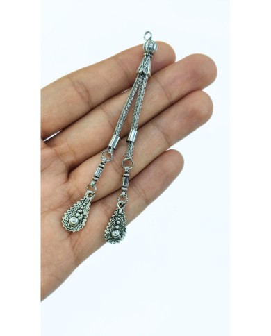 Zamak 2'li Zincir Püsküllü Kandil Uçlu Tesbih İmamesi Nikel