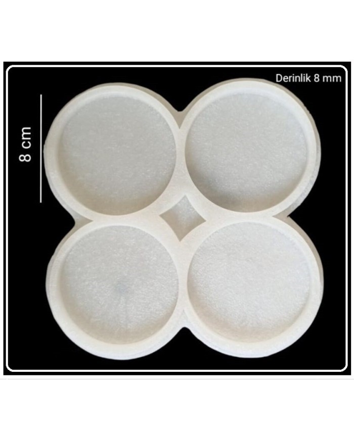 8 cm Dörtlü Yuvarlak Bardak Altı Kalıbı - Hobi Silikon Kalıbı -Kod:Sn26