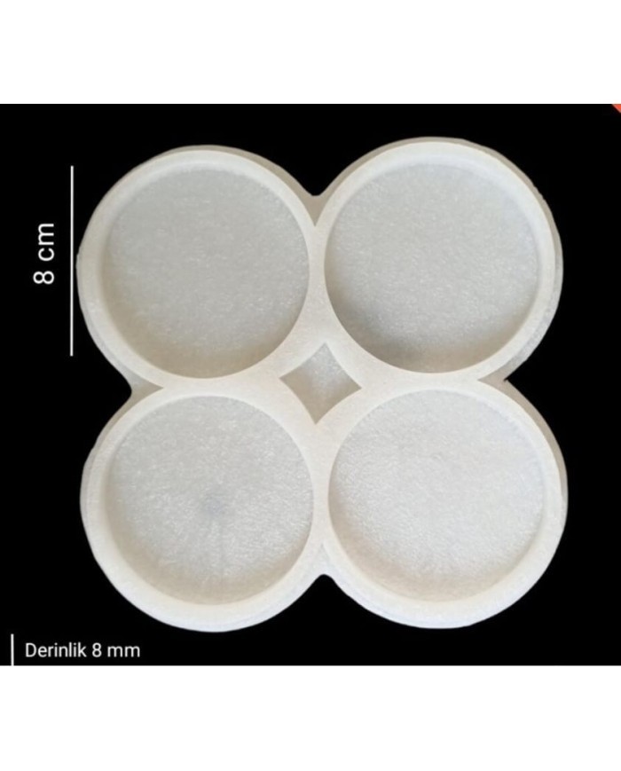 8 cm Dörtlü Yuvarlak Bardak Altı Kalıbı - Hobi Silikon Kalıbı -Kod:Sn26