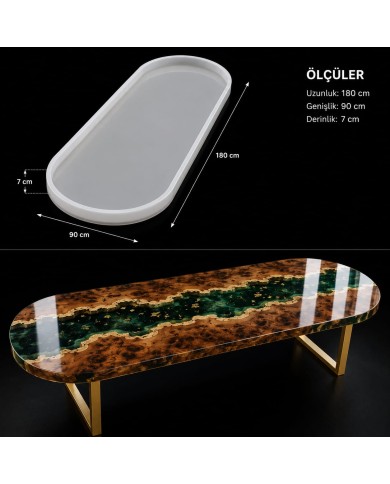 90 × 180 × 7 cm Silikon Epoksi Masa Kalıbı – Türkiye Üretimi