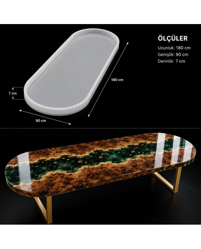 90 × 180 × 7 cm Silikon Epoksi Masa Kalıbı – Türkiye Üretimi