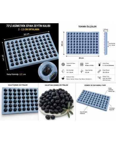 72'li  2cm Gerçekçi Zeytin Silikon Kalıbı - Salkım Sabun, Mum ve Epoksi İçin Çoklu Döküm