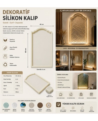 40x60 cm Büyük Kemerli Silikon Kalıp (6 cm Derinlik) - Beton, Alçı ve Epoksi İçin Dekoratif Kalıp