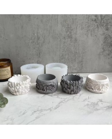 Oyma Yuvarlak Beton Saksı Kalıbı - Hobi Silikon Kalıbı -Kod:1122