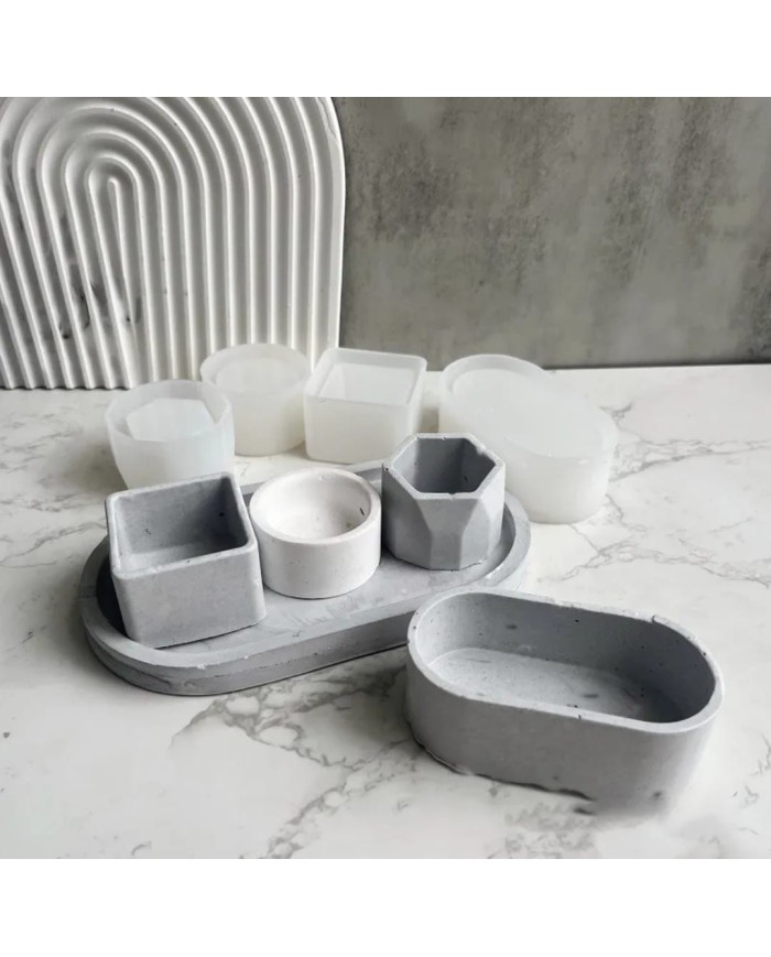 Oval Beton Saksı Kalıbı - Hobi Silikon Kalıbı - Kod:1091