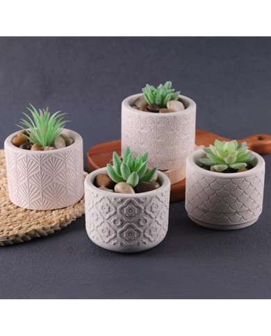 Yaprak Model Yuvarlak Beton Saksı Kalıbı - Hobi Silikon Kalıbı -Kod:1158