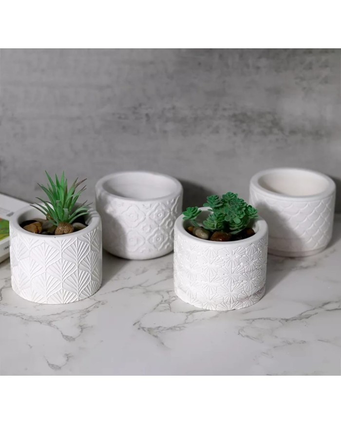 Çiçek Model Yuvarlak Beton Saksı Kalıbı - Hobi Silikon Kalıbı -Kod:1157