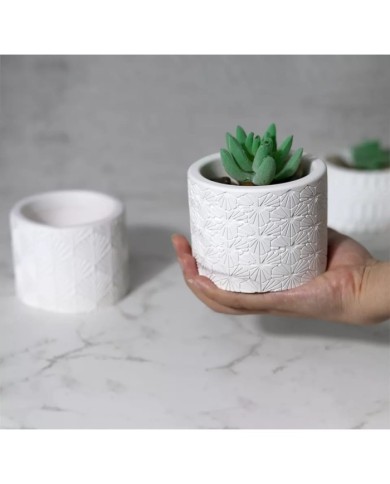 Desenli Model Yuvarlak Beton Saksı Kalıbı - Hobi Silikon Kalıbı -Kod:1160